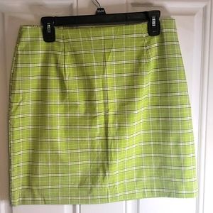 Green with purple stripe mini skirt, size 14